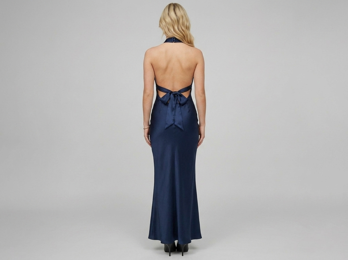 Elegant Backless Halter Maxi Dress – Sleeveless Ruched Evening Dress