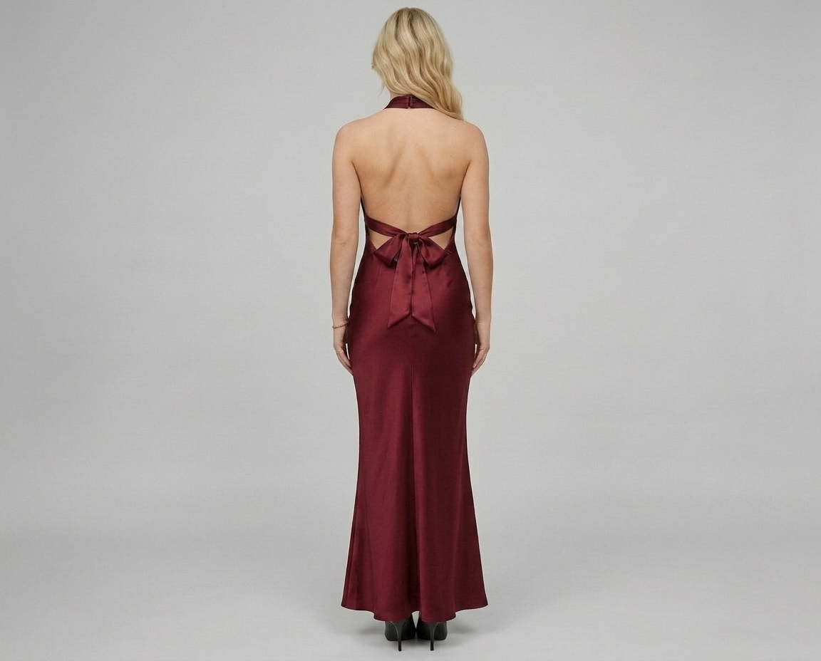 Elegant Backless Halter Maxi Dress – Sleeveless Ruched Evening Dress