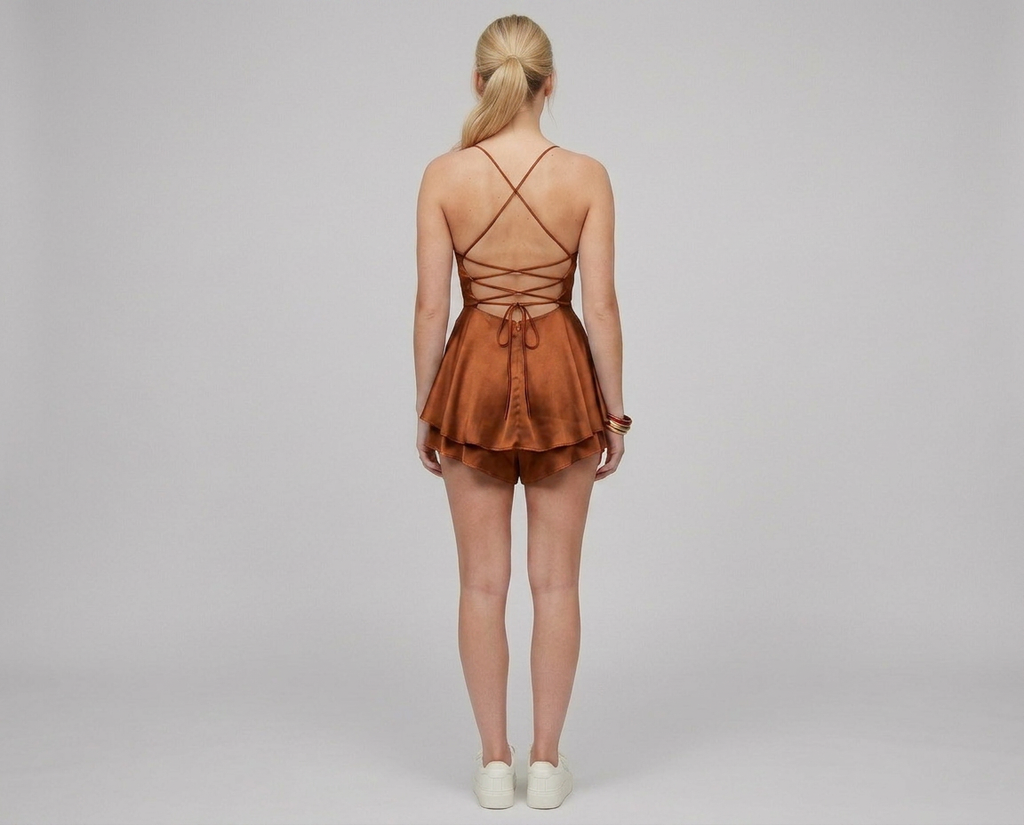 Backless Satin Mini Dress – Lace-Up A-Line Party Dress