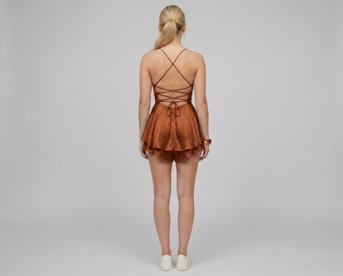 Backless Satin Mini Dress – Lace-Up A-Line Party Dress