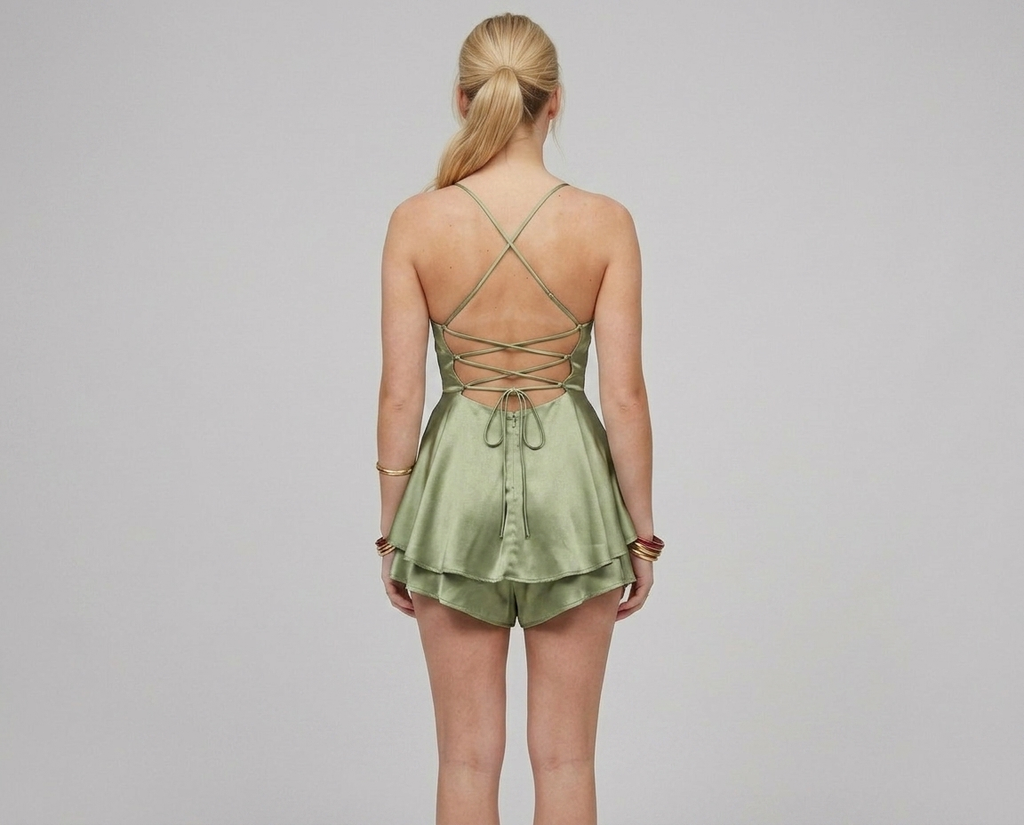 Backless Satin Mini Dress – Lace-Up A-Line Party Dress