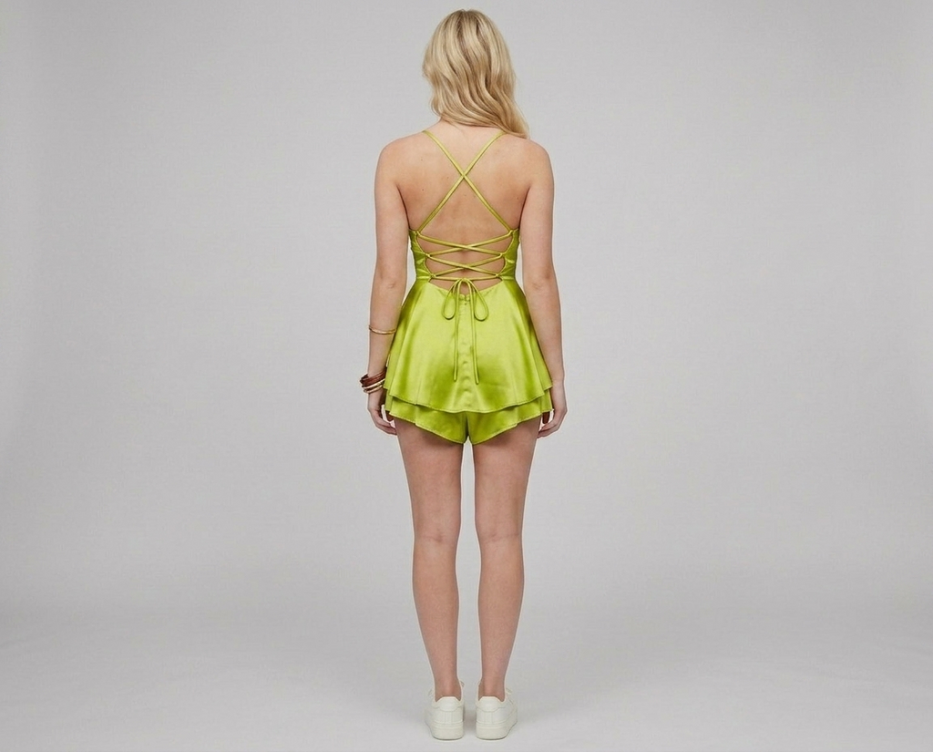 Backless Satin Mini Dress – Lace-Up A-Line Party Dress