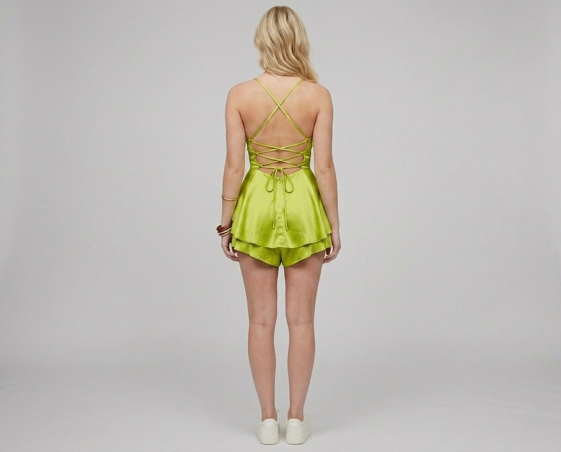 Backless Satin Mini Dress – Lace-Up A-Line Party Dress