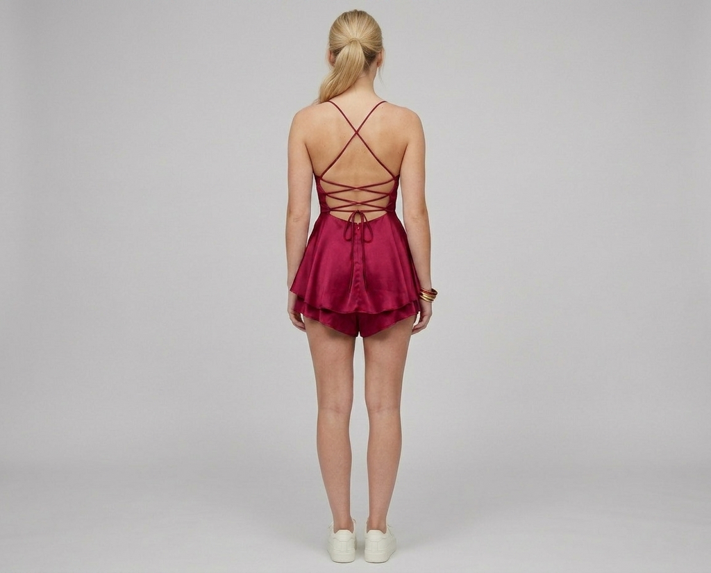 Backless Satin Mini Dress – Lace-Up A-Line Party Dress