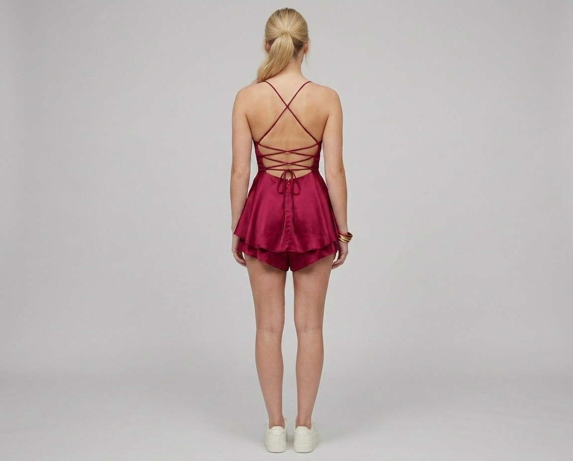 Backless Satin Mini Dress – Lace-Up A-Line Party Dress