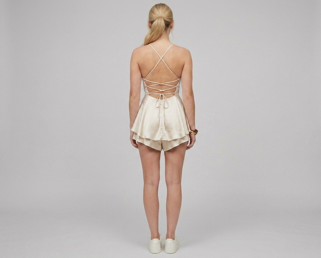 Backless Satin Mini Dress – Lace-Up A-Line Party Dress