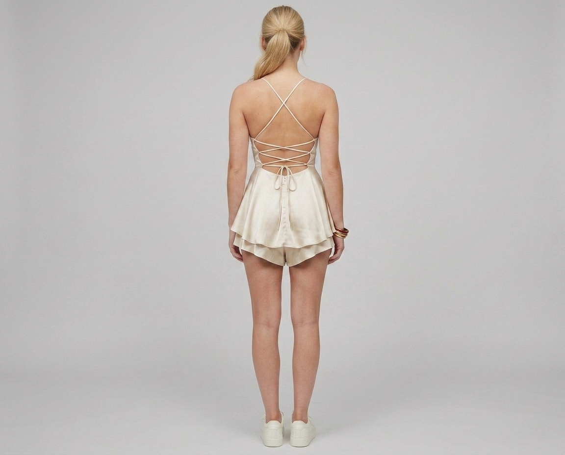 Backless Satin Mini Dress – Lace-Up A-Line Party Dress