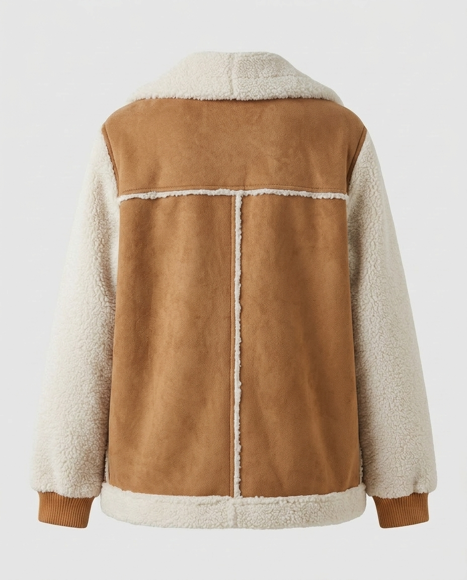 Faux Suede Shearling Jacket – Cropped Women’s Brown Aviator Coat
