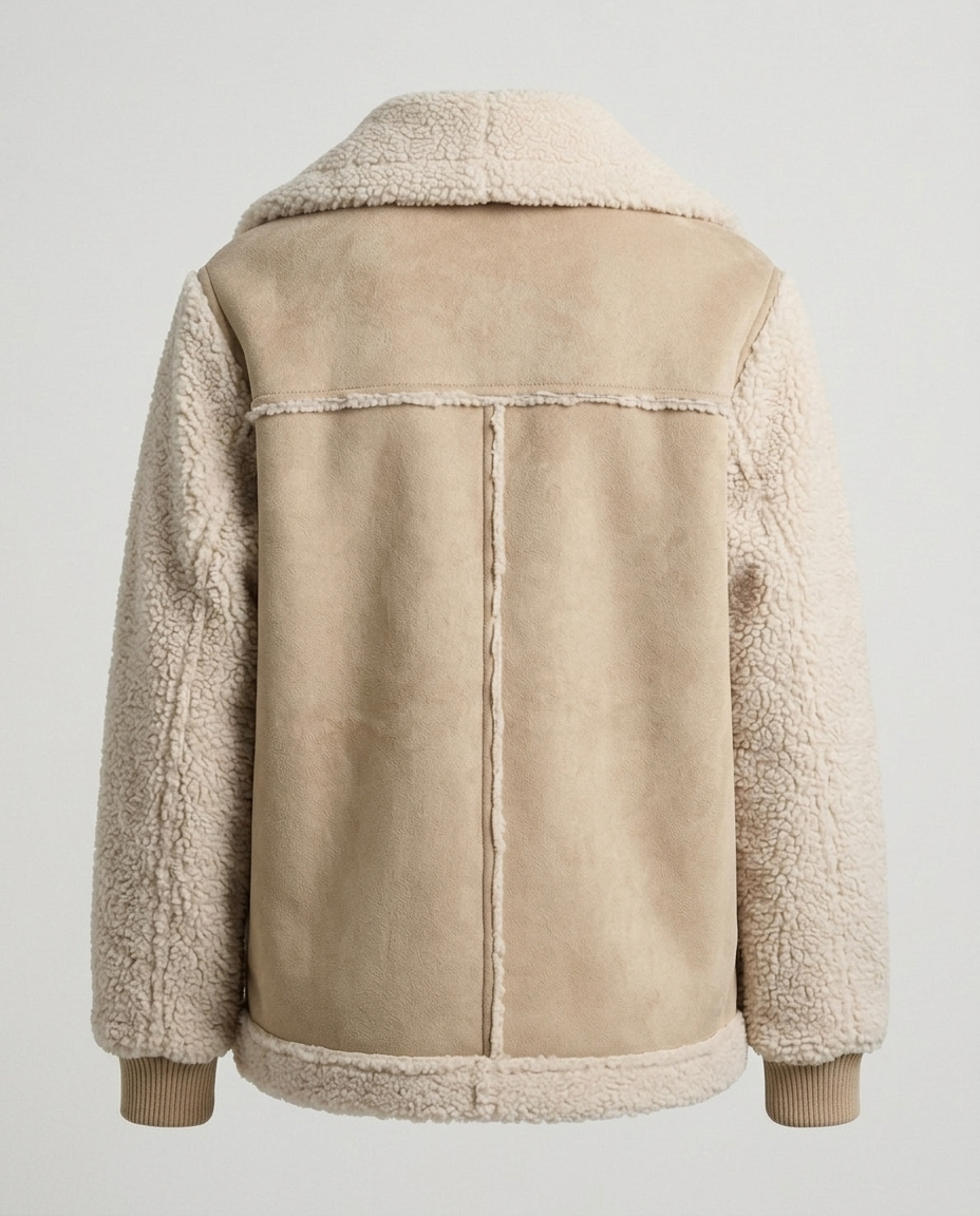 Faux Suede Shearling Jacket – Cropped Women’s Brown Aviator Coat