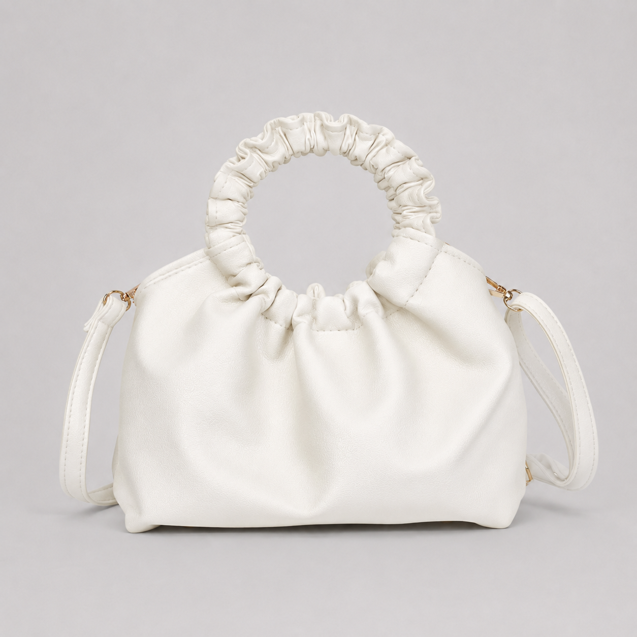 Women’s Ruched Bucket Bag – Soft PU Leather Shoulder Handbag