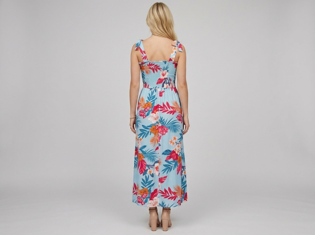 Floral Corset Midi Dress – Sleeveless Summer Beach Dress