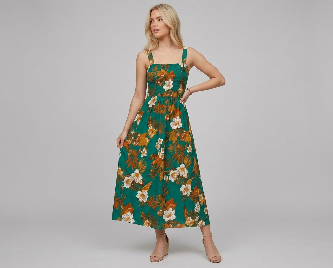 Floral Corset Midi Dress – Sleeveless Summer Beach Dress