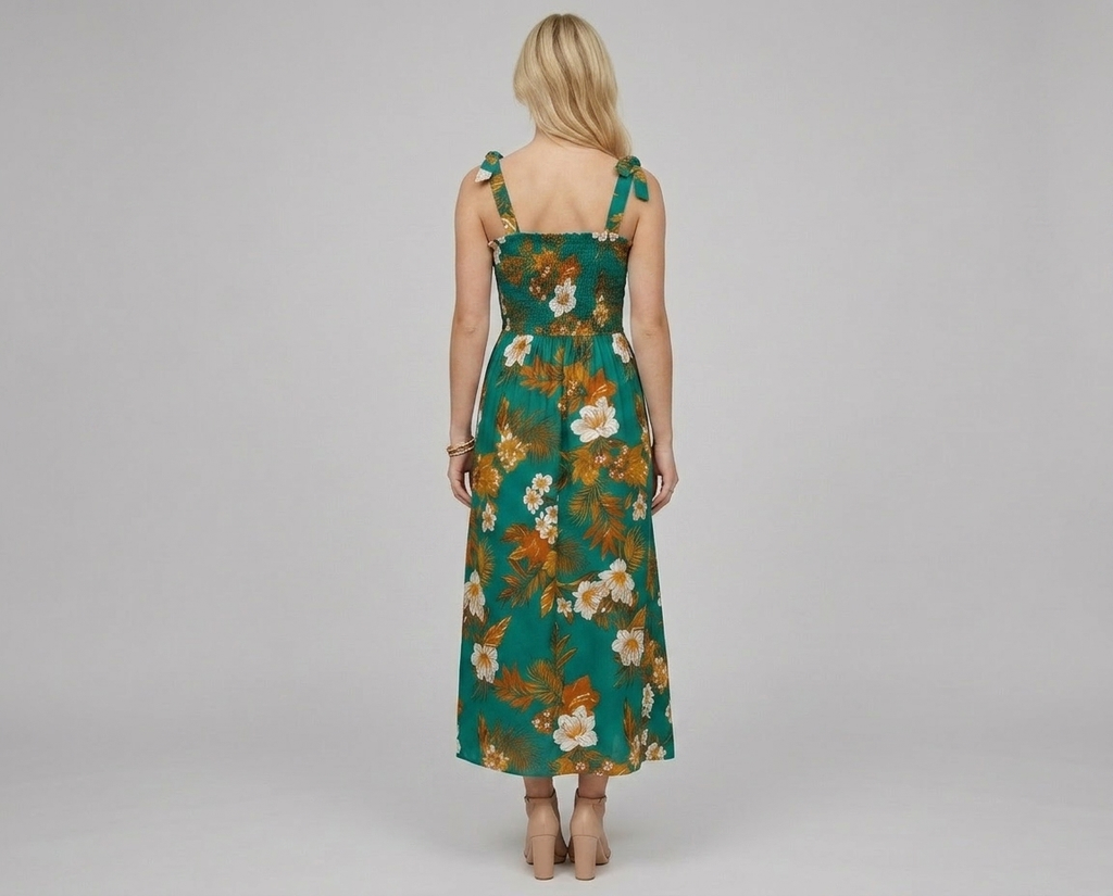 Floral Corset Midi Dress – Sleeveless Summer Beach Dress