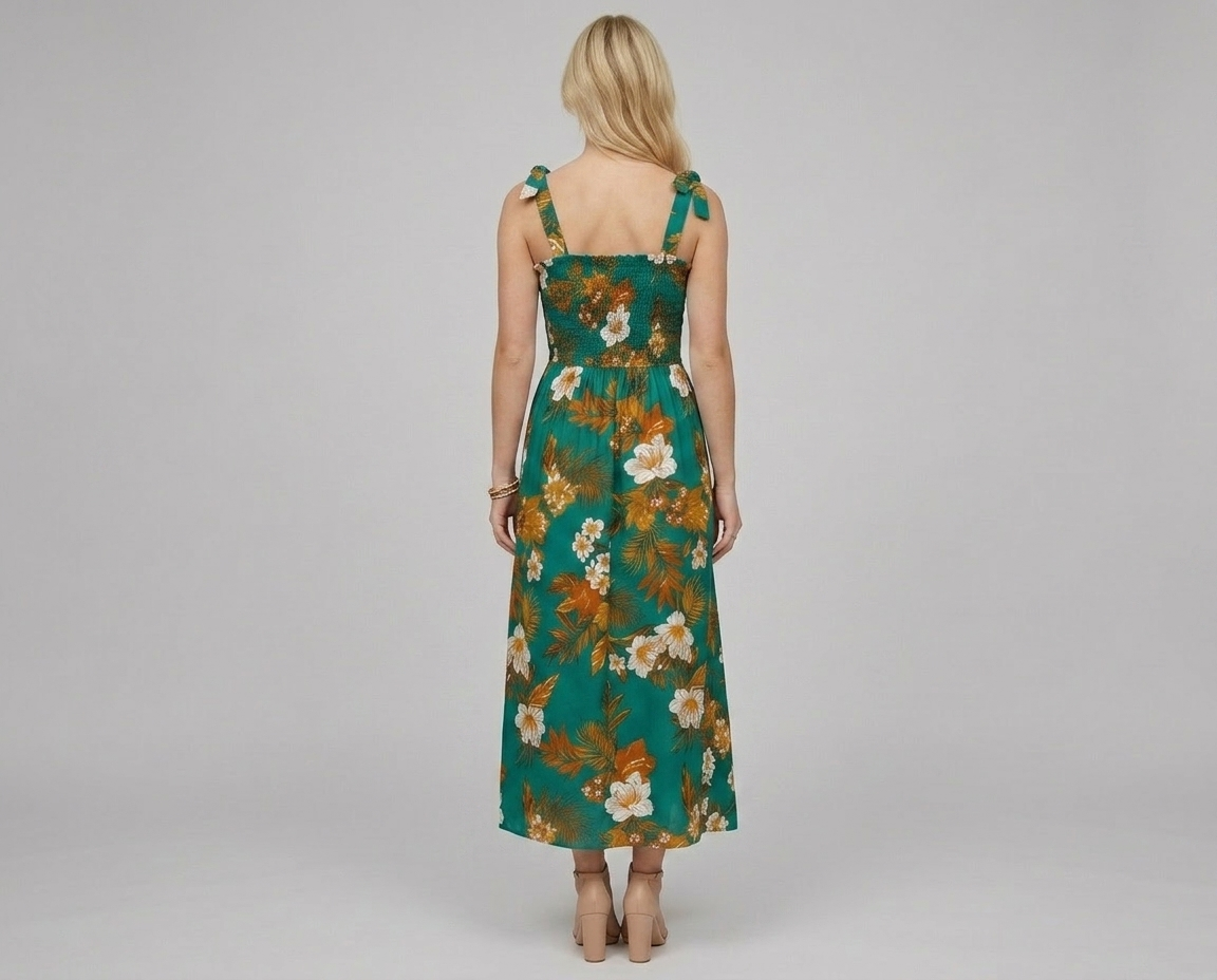 Floral Corset Midi Dress – Sleeveless Summer Beach Dress
