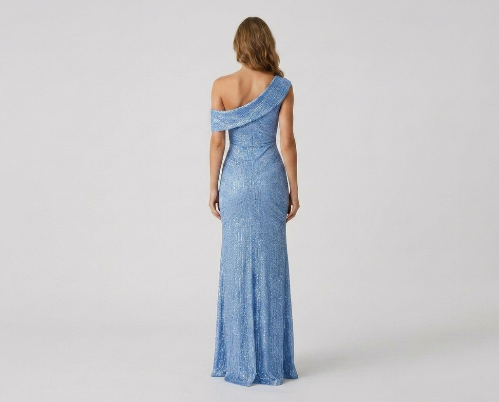 Off-Shoulder High Slit Evening Gown – Elegant Formal Maxi Dress
