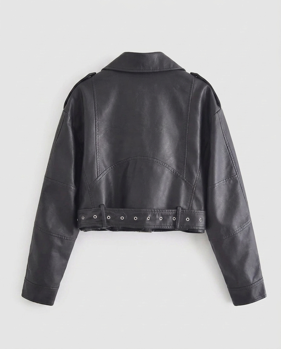 Cropped Faux Leather Biker Jacket – Women’s Black Moto Jacket
