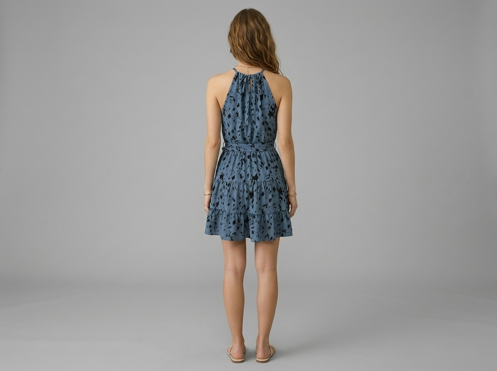 Leopard Print Ruffle Mini Dress – Halter Neck Summer Swing Dress