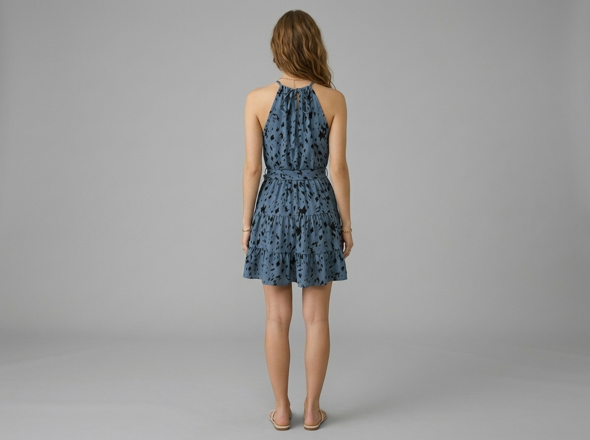 Leopard Print Ruffle Mini Dress – Halter Neck Summer Swing Dress