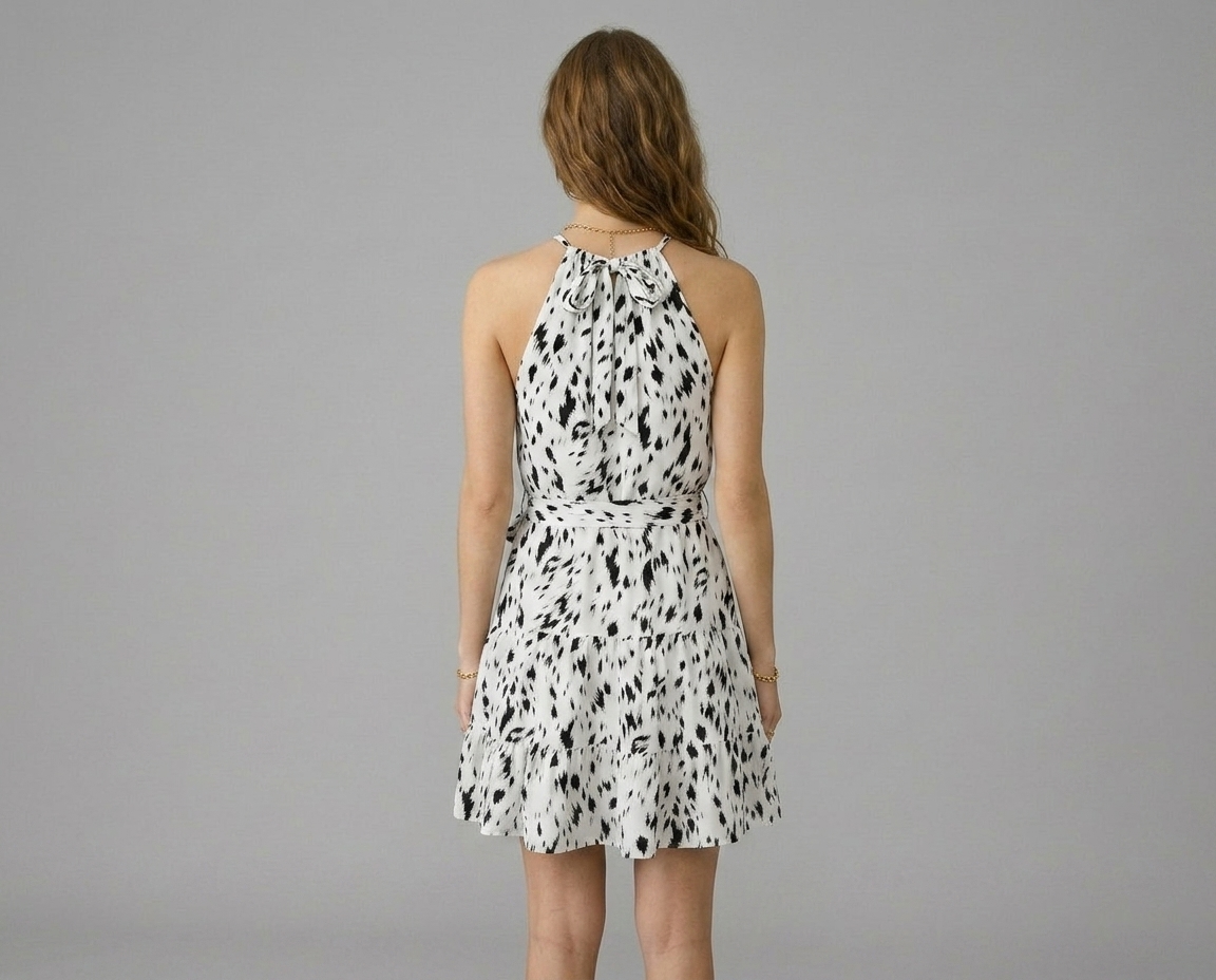 Leopard Print Ruffle Mini Dress – Halter Neck Summer Swing Dress