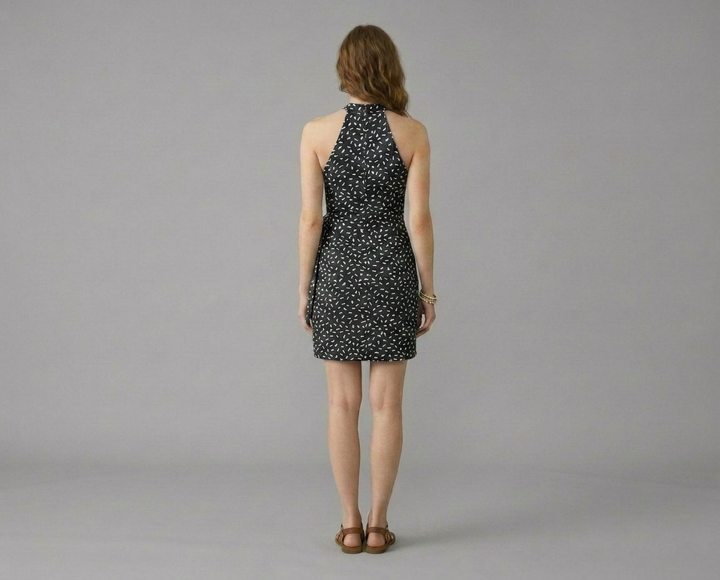 Halter Neck Printed Mini Dress – Tie Waist Summer Dress