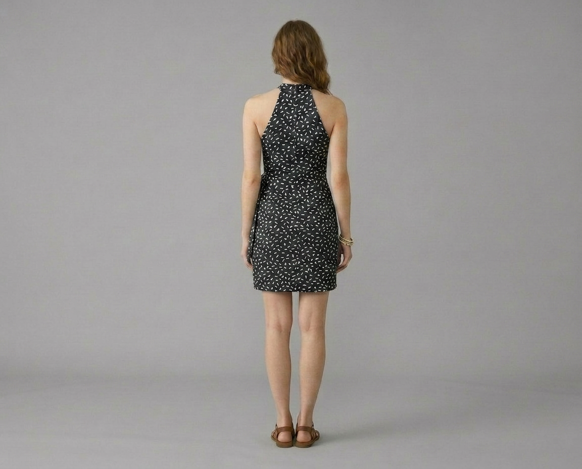 Halter Neck Printed Mini Dress – Tie Waist Summer Dress