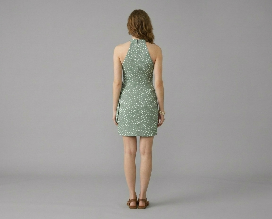 Halter Neck Printed Mini Dress – Tie Waist Summer Dress