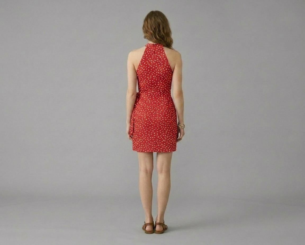 Halter Neck Printed Mini Dress – Tie Waist Summer Dress