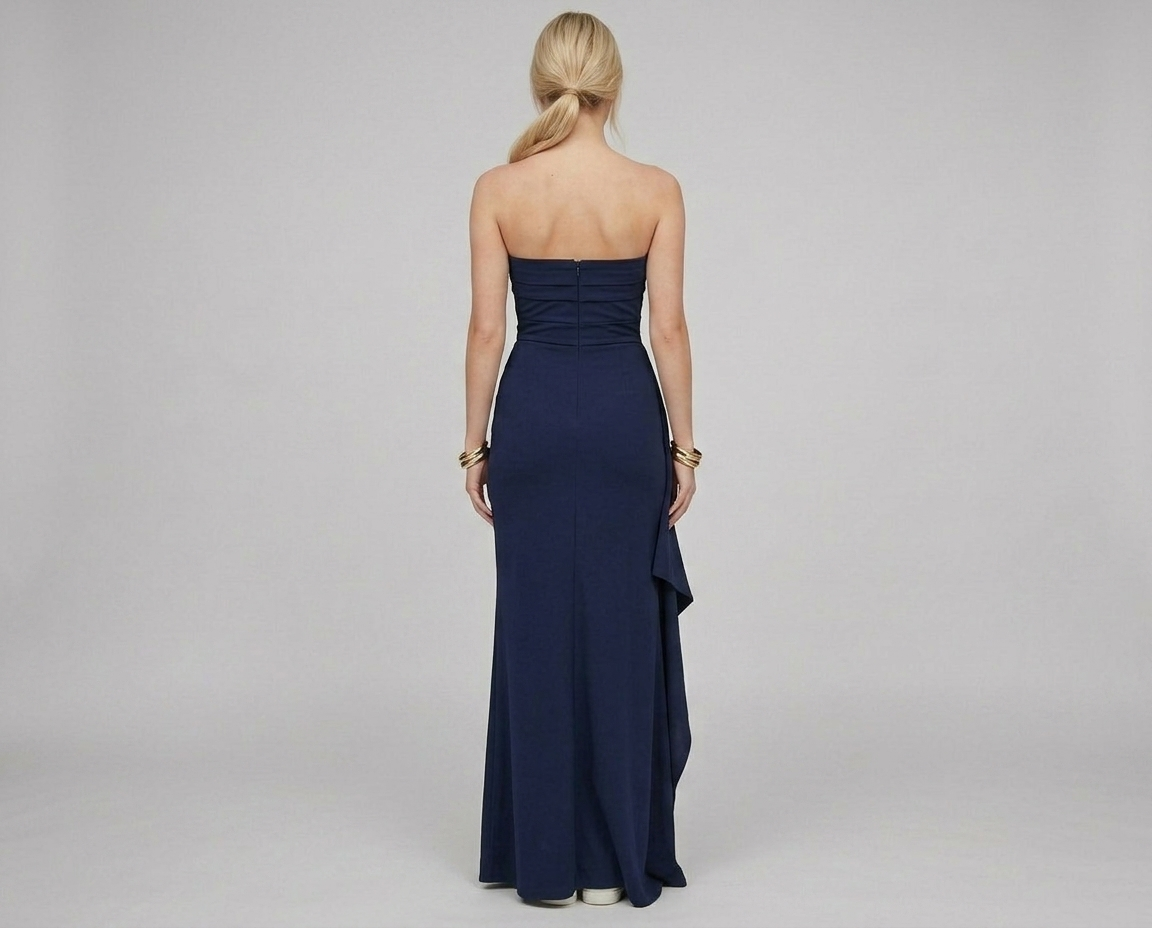 Strapless High Slit Maxi Dress – Pleated Formal Party Gown