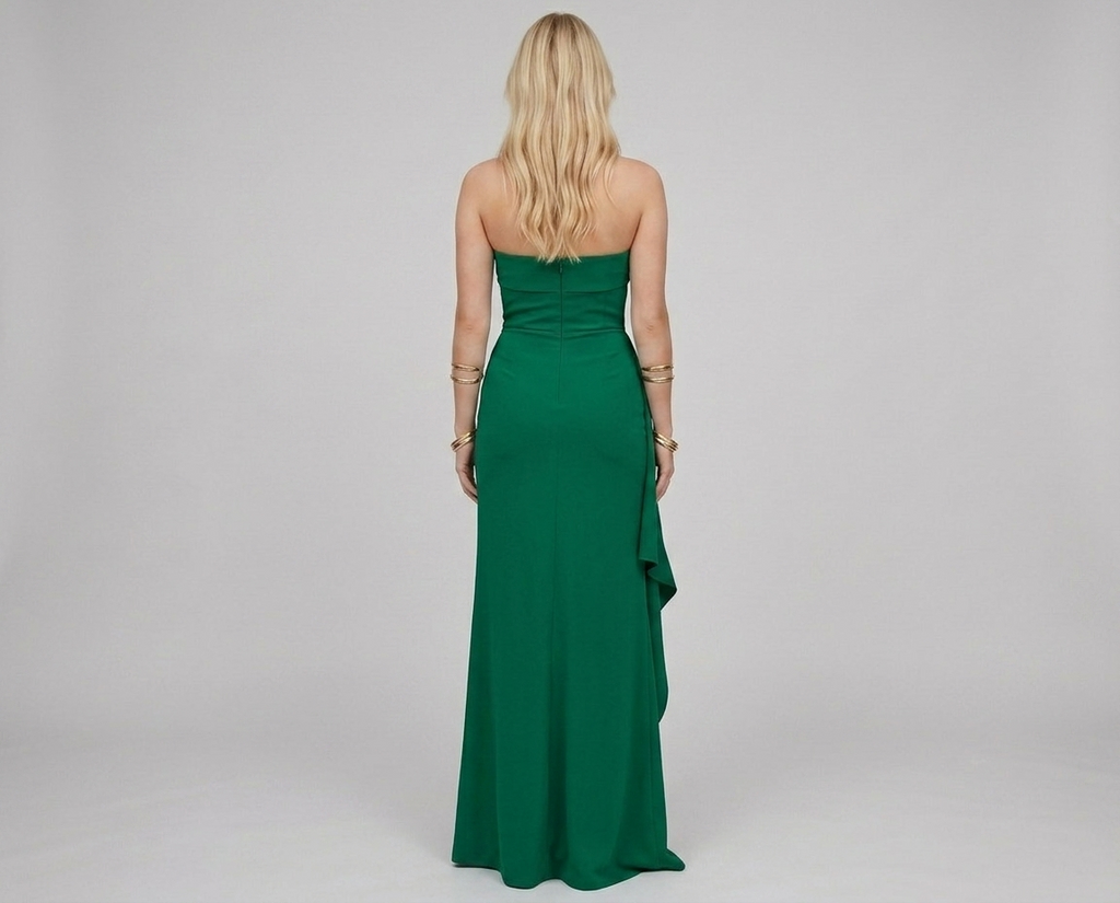 Strapless High Slit Maxi Dress – Pleated Formal Party Gown
