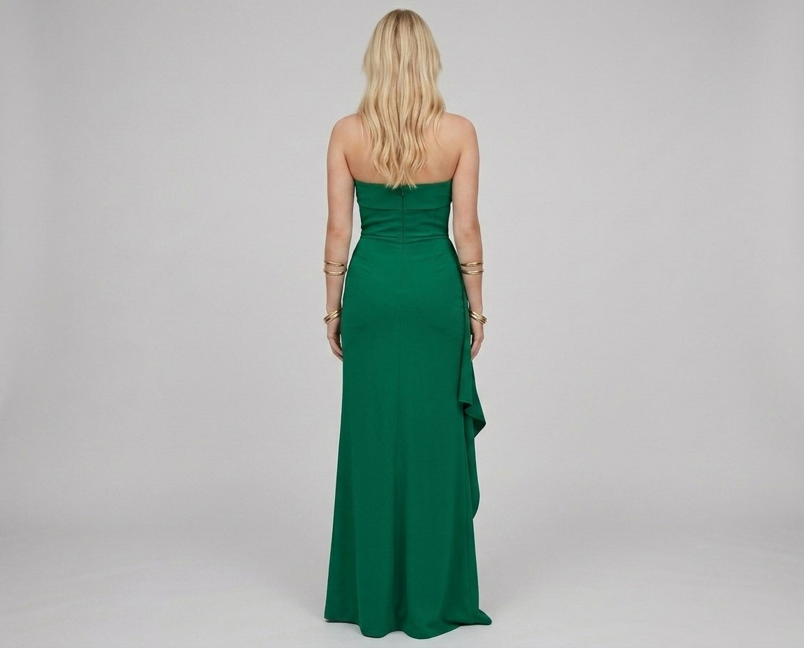 Strapless High Slit Maxi Dress – Pleated Formal Party Gown