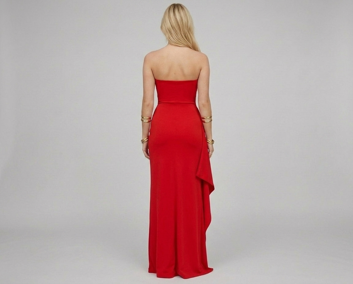 Strapless High Slit Maxi Dress – Pleated Formal Party Gown