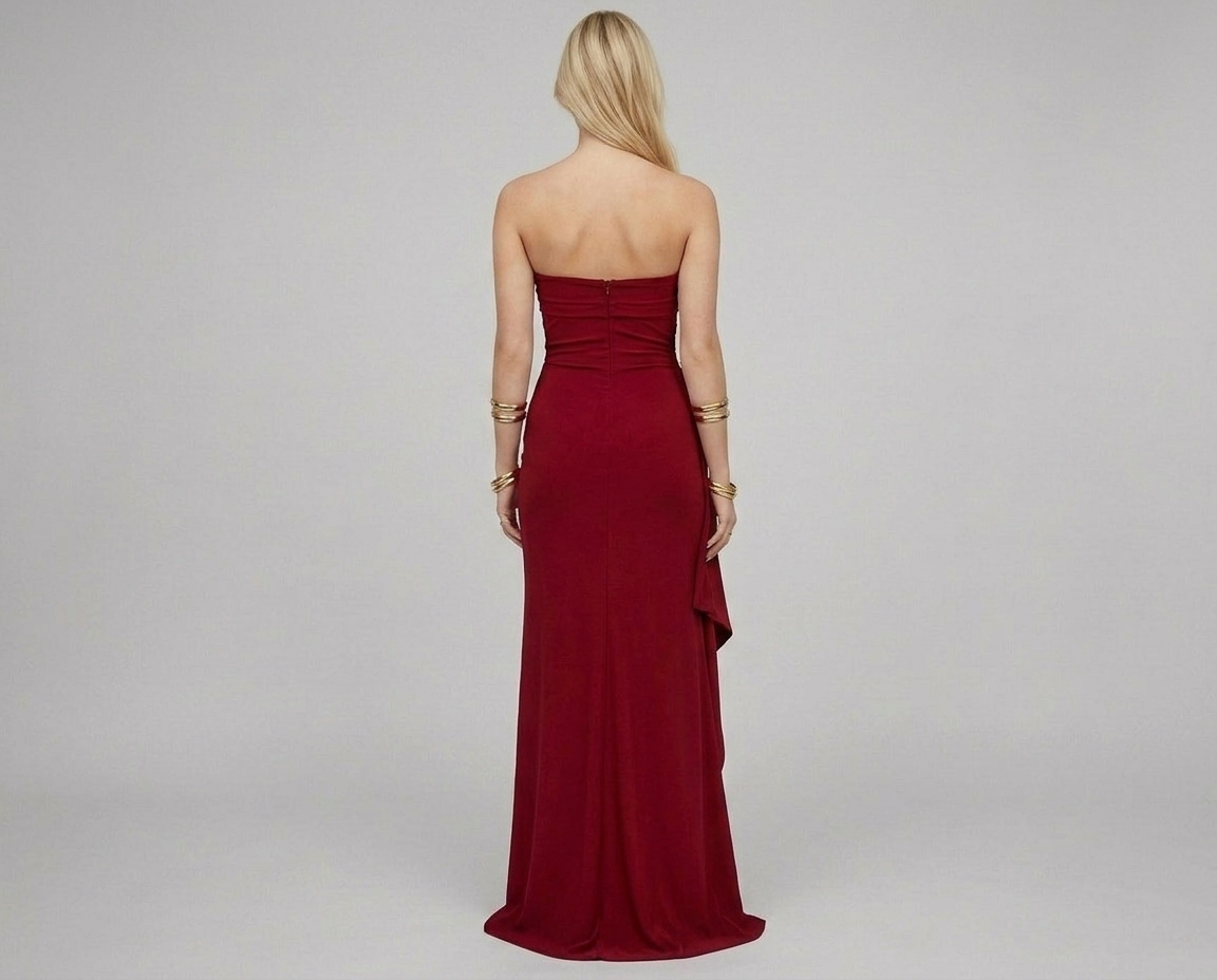 Strapless High Slit Maxi Dress – Pleated Formal Party Gown