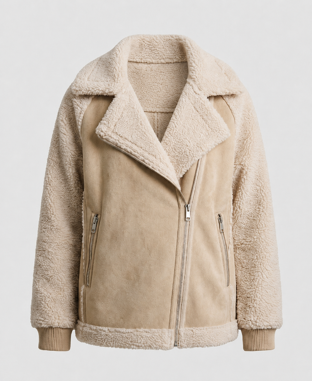 Faux Suede Shearling Jacket – Cropped Women’s Brown Aviator Coat