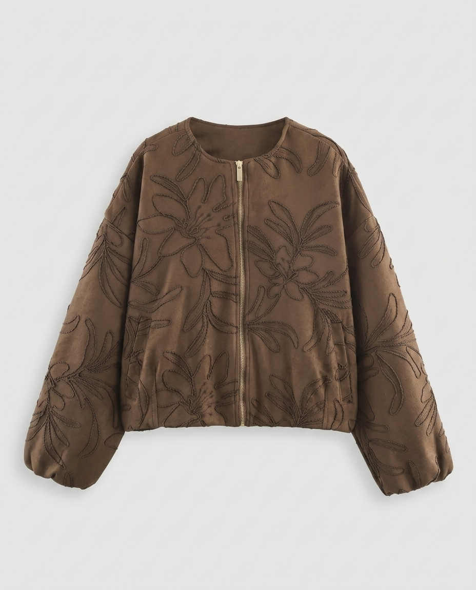 Embroidered Faux Suede Bomber Jacket – Women’s Cropped Pilot Jacket