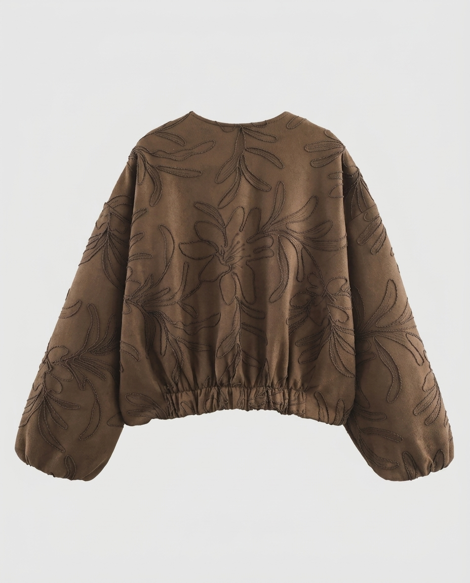 Embroidered Faux Suede Bomber Jacket – Women’s Cropped Pilot Jacket