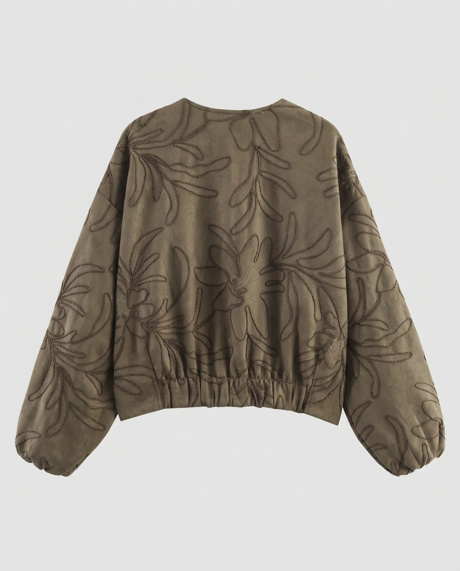 Embroidered Faux Suede Bomber Jacket – Women’s Cropped Pilot Jacket