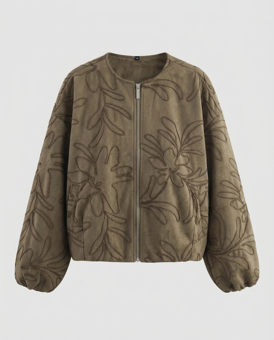 Embroidered Faux Suede Bomber Jacket – Women’s Cropped Pilot Jacket