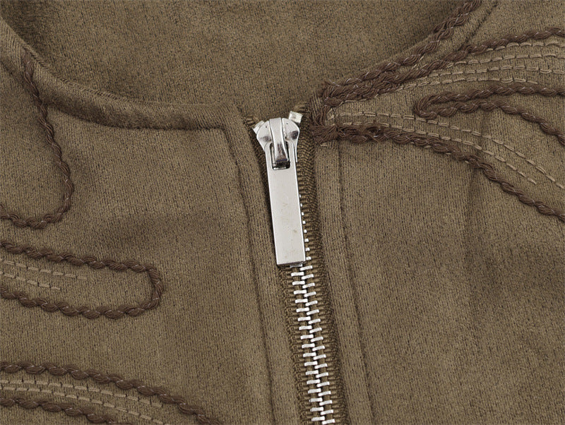 Embroidered Faux Suede Bomber Jacket – Women’s Cropped Pilot Jacket