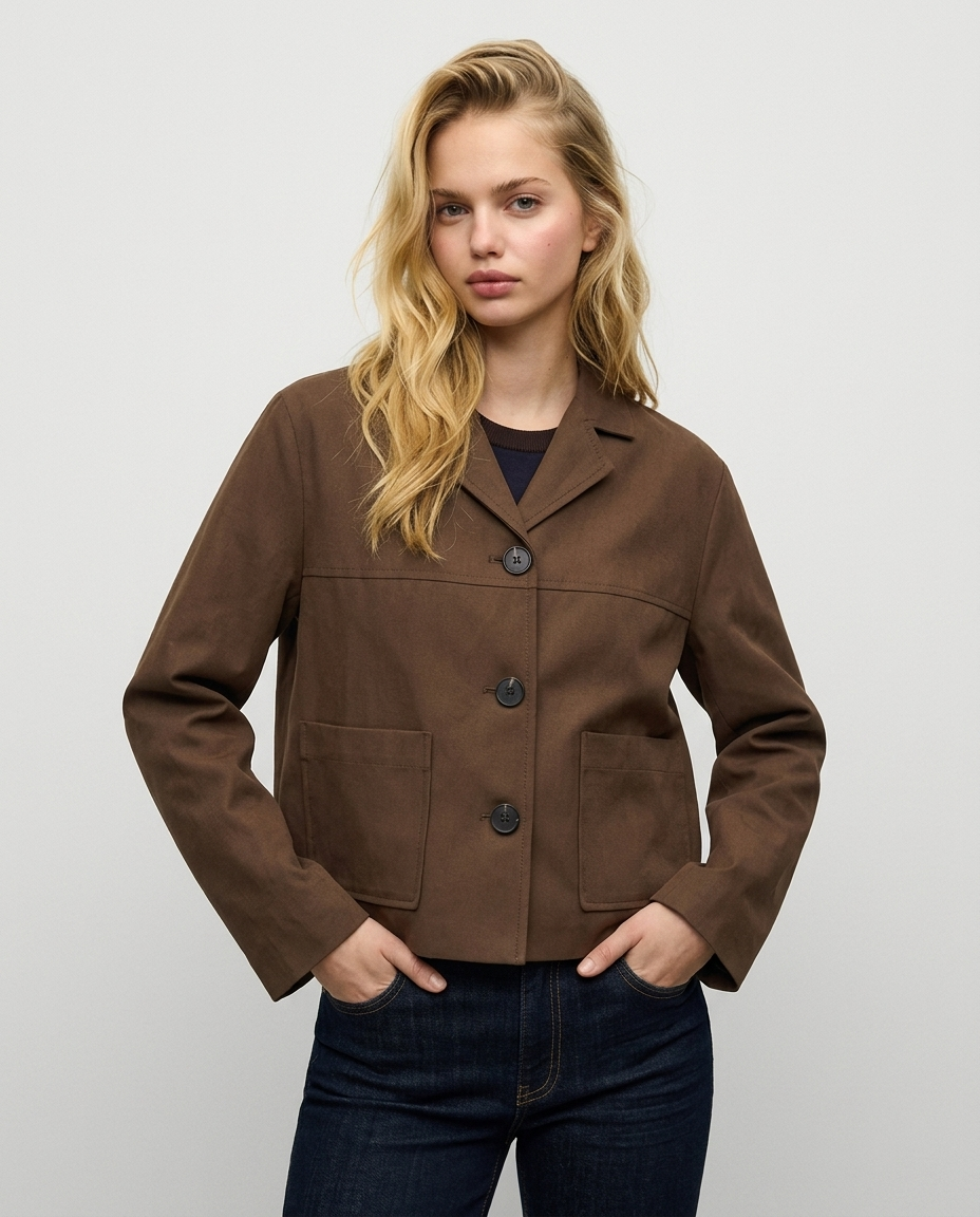 Brown Suede Blazer Jacket – Women’s Cropped Old Money Coat