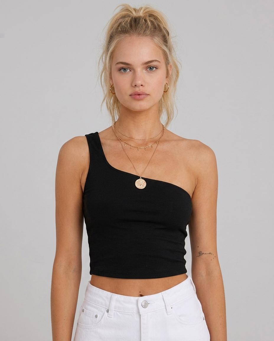 Asymmetric One Shoulder Crop Top – Slim Fit Sleeveless Summer Top
