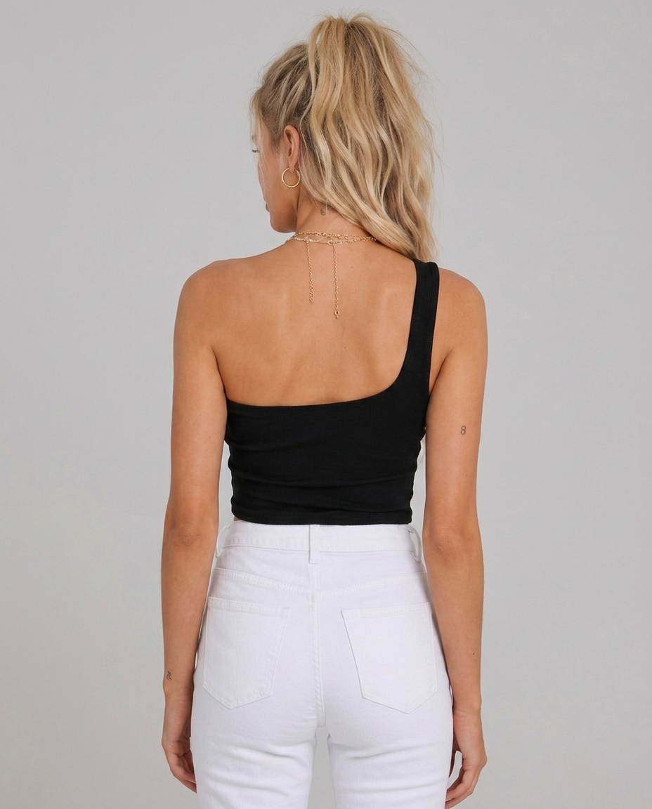 Asymmetric One Shoulder Crop Top – Slim Fit Sleeveless Summer Top