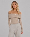 Off Shoulder Long Sleeve Crop Top – Foldover Elegant Slim Top