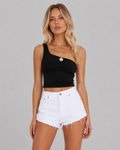 Asymmetric One Shoulder Crop Top – Slim Fit Sleeveless Summer Top