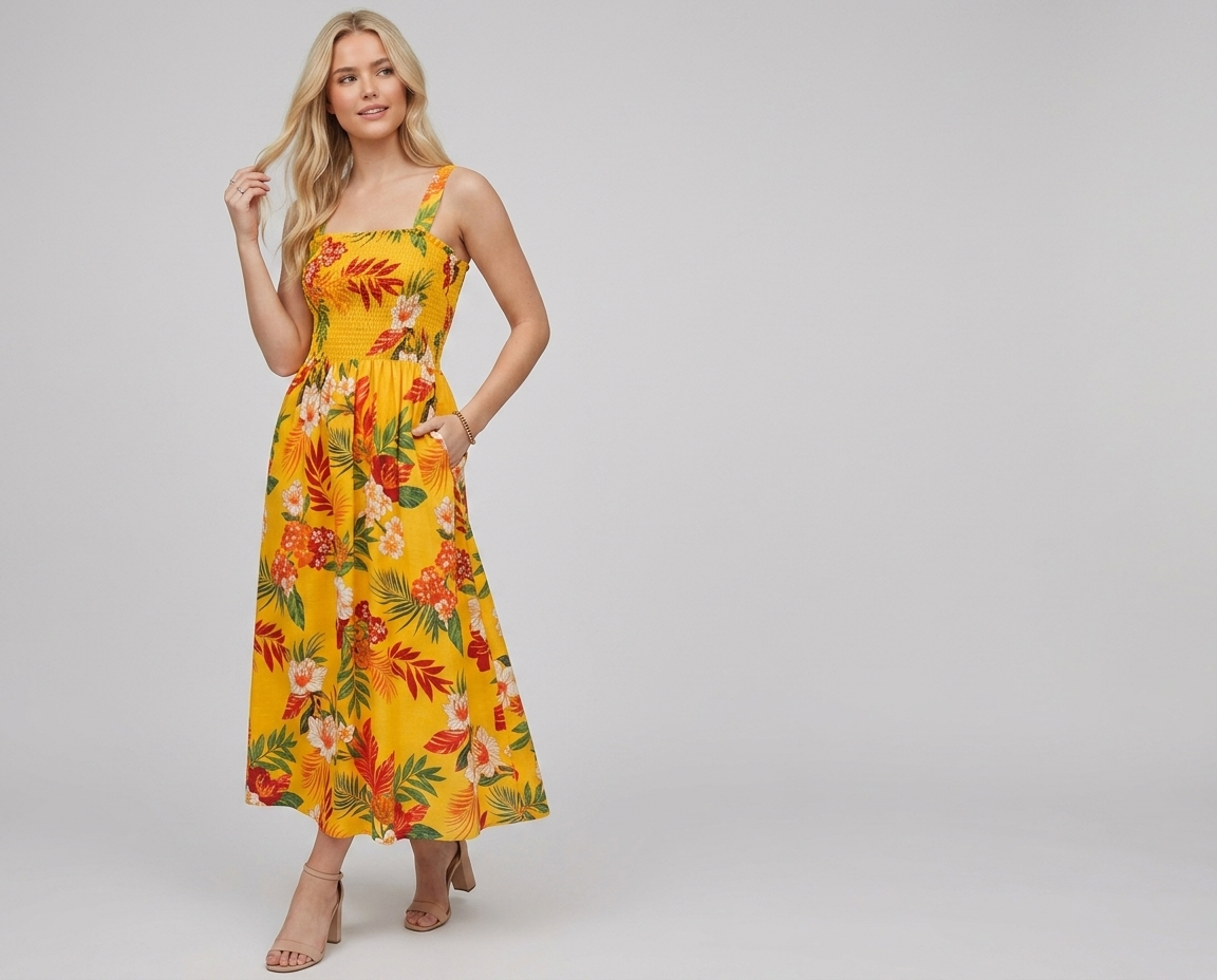 Floral Corset Midi Dress – Sleeveless Summer Beach Dress