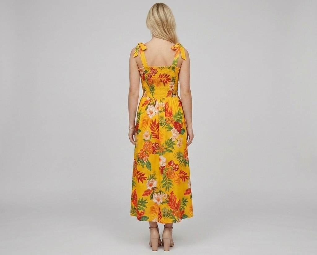 Floral Corset Midi Dress – Sleeveless Summer Beach Dress